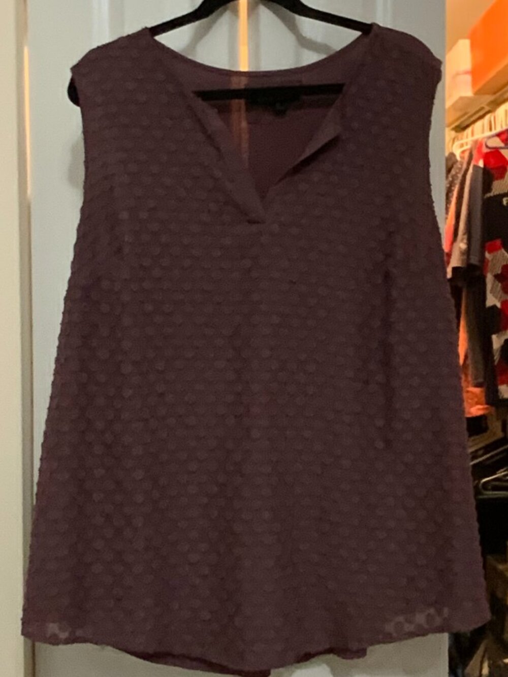 41 Hawthorn Stitch Fix Textured Swiss Dot Split Neck Sleeveless Blouse Plum 2X